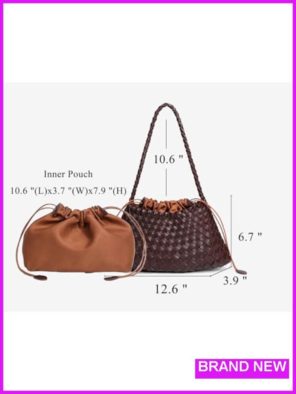 Suede Woven Hobo Bucket Purse Underarm Shoulder Bag Tote Handbag Clutch - Picture 6 of 6